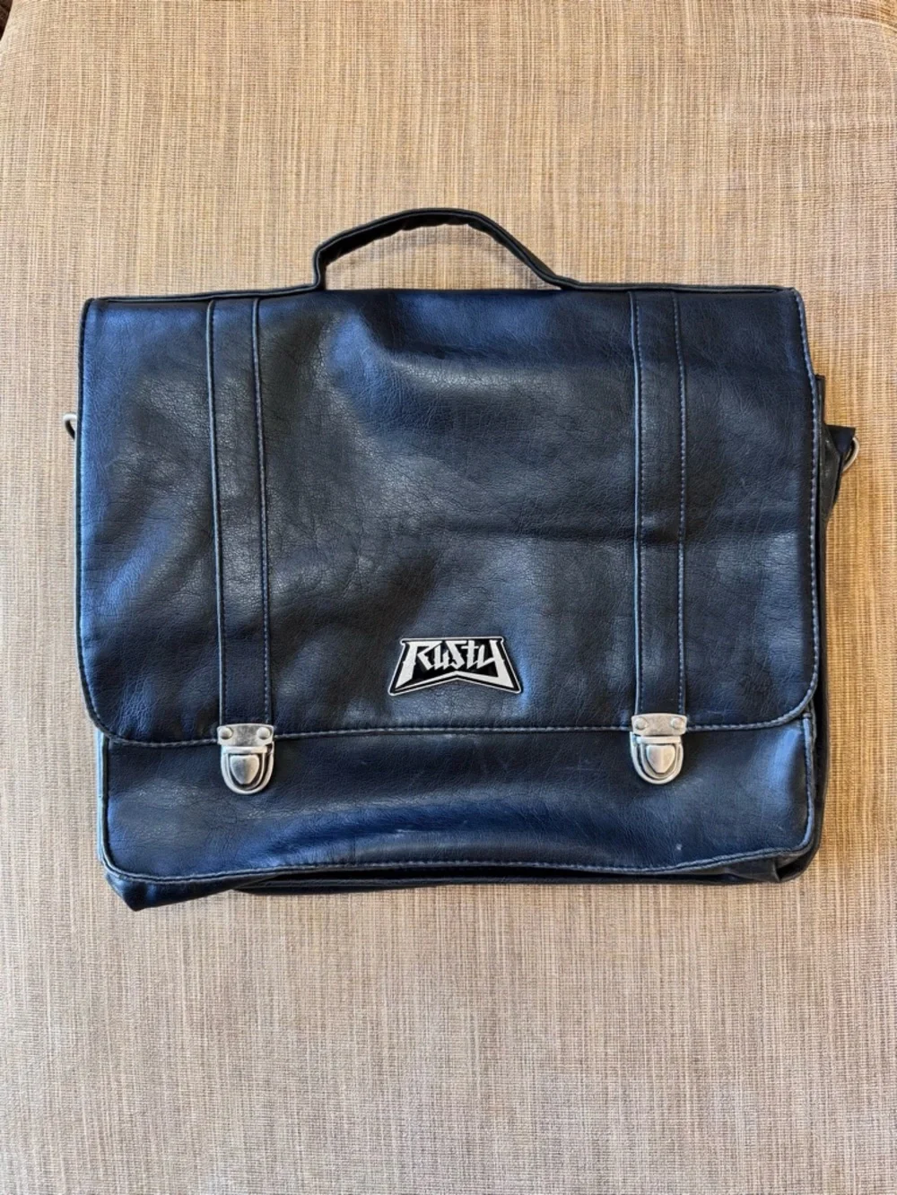 Vintage Rusty Black Leather Messenger Bag Briefcase